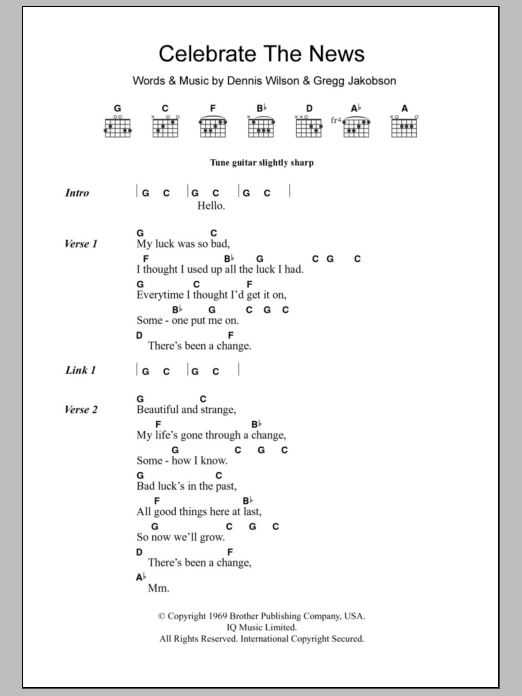 Download The Beach Boys Celebrate The News Sheet Music and learn how to play Lyrics & Chords PDF digital score in minutes