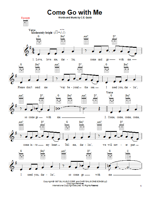 Download The Beach Boys Come Go With Me Sheet Music and learn how to play Ukulele PDF digital score in minutes