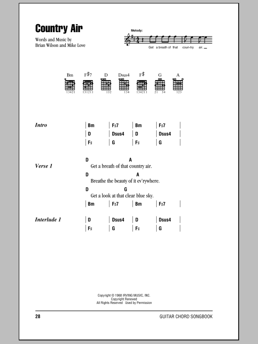 Download The Beach Boys Country Air Sheet Music and learn how to play Lyrics & Chords PDF digital score in minutes