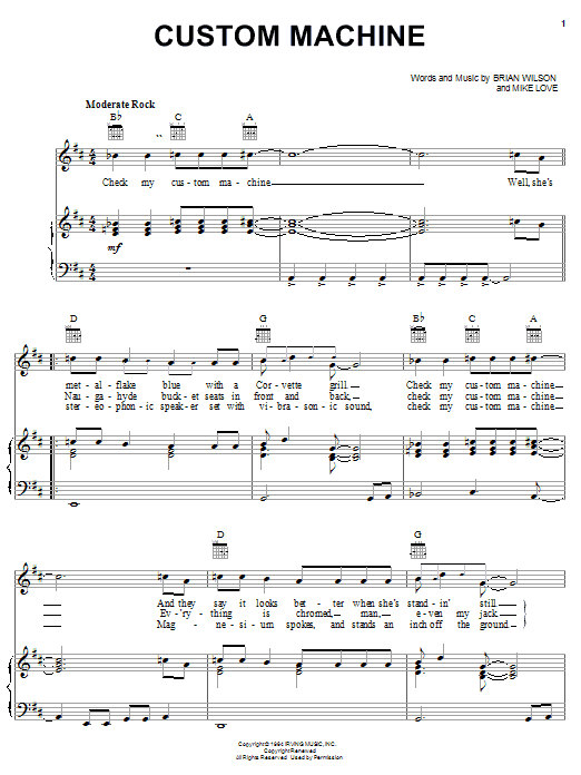 Download The Beach Boys Custom Machine Sheet Music and learn how to play Lyrics & Chords PDF digital score in minutes