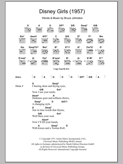 Download The Beach Boys Disney Girls (1957) Sheet Music and learn how to play Lyrics & Chords PDF digital score in minutes
