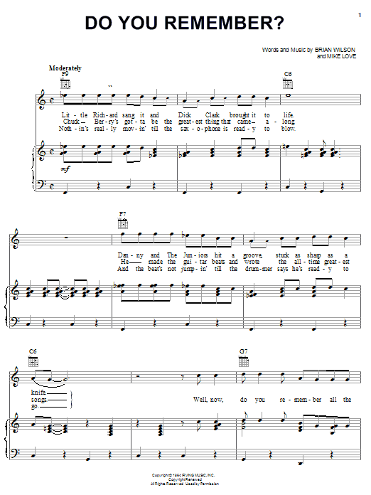 Download The Beach Boys Do You Remember? Sheet Music and learn how to play Piano, Vocal & Guitar (Right-Hand Melody) PDF digital score in minutes