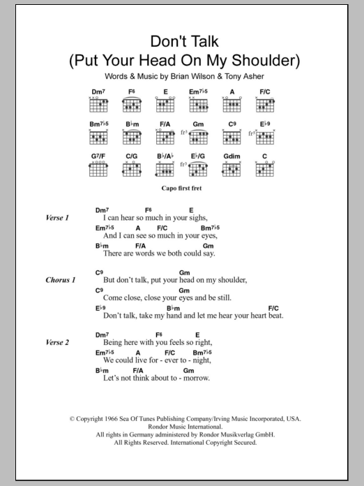 Download The Beach Boys Don't Talk (Put Your Head On My Shoulder) Sheet Music and learn how to play Lyrics & Chords PDF digital score in minutes