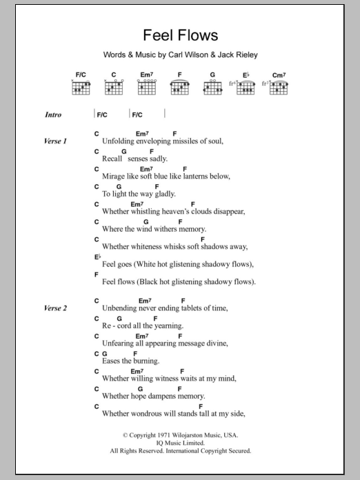 Download The Beach Boys Feel Flows Sheet Music and learn how to play Lyrics & Chords PDF digital score in minutes