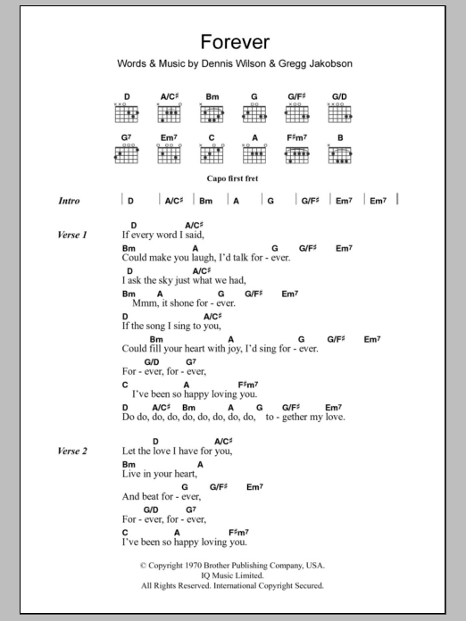 Download The Beach Boys Forever Sheet Music and learn how to play Lyrics & Chords PDF digital score in minutes