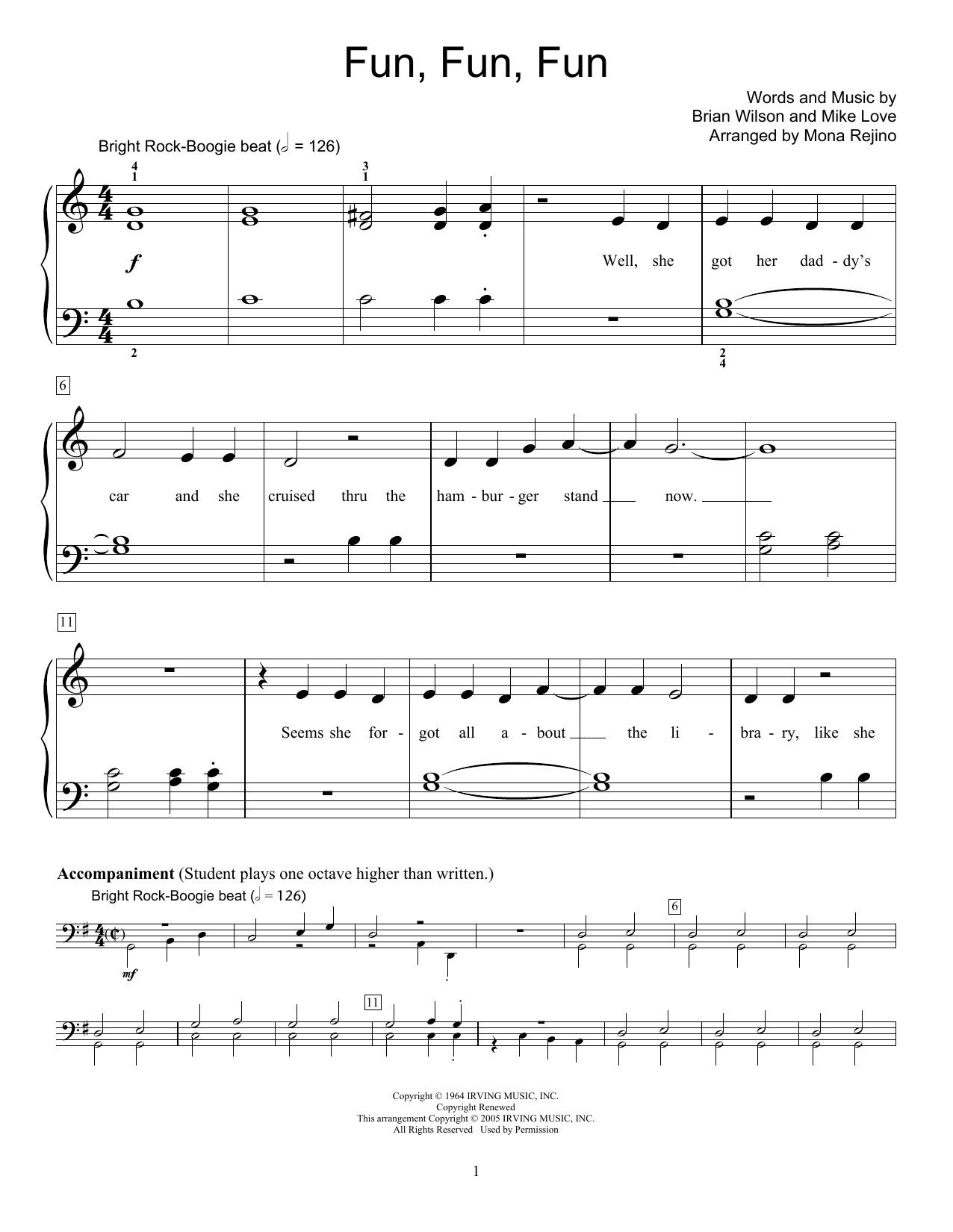 Download The Beach Boys Fun, Fun, Fun Sheet Music and learn how to play Easy Piano PDF digital score in minutes