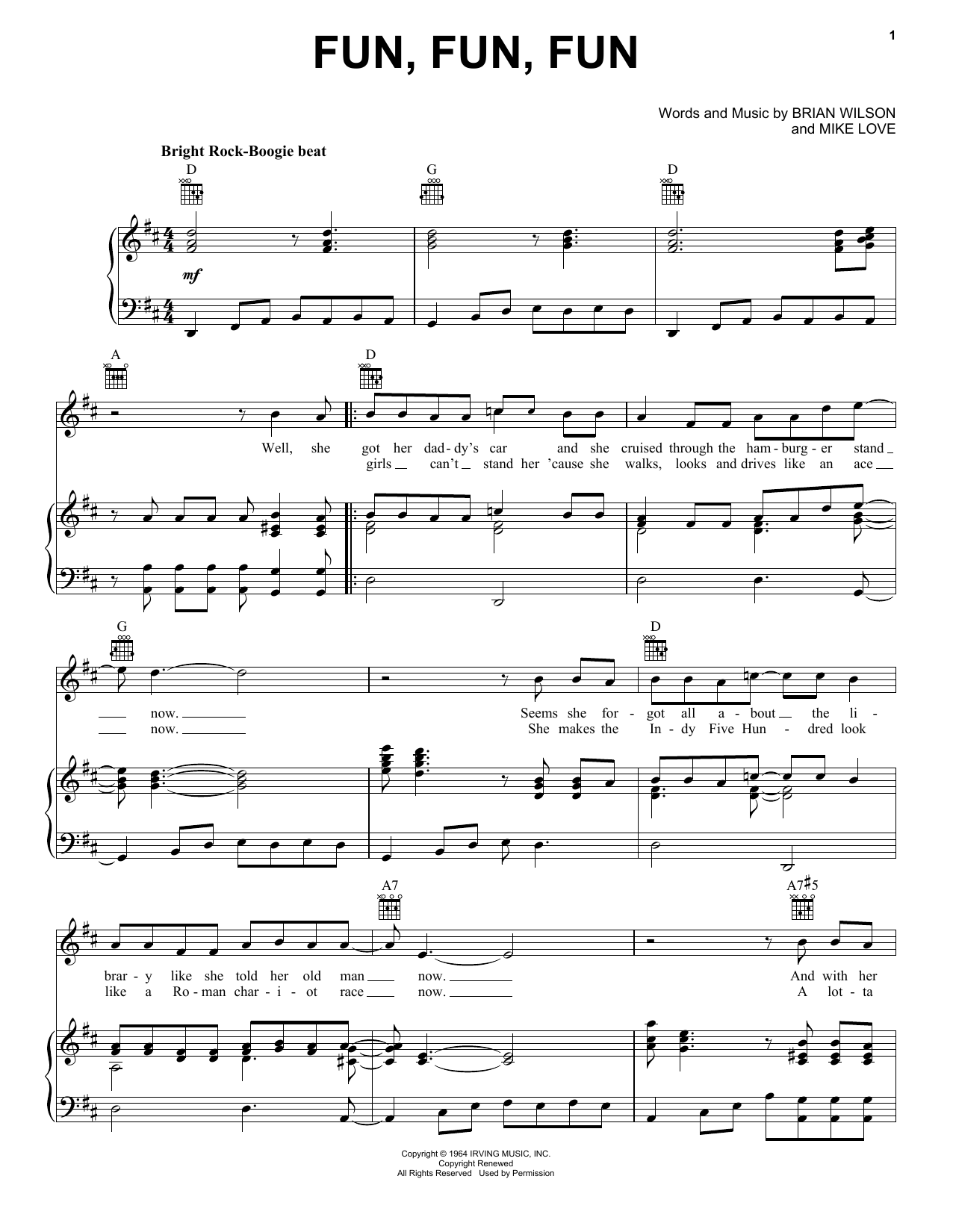 Download The Beach Boys Fun, Fun, Fun Sheet Music and learn how to play Piano & Vocal PDF digital score in minutes