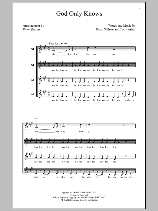 Download The Beach Boys God Only Knows (arr. Deke Sharon) Sheet Music and learn how to play SSA PDF digital score in minutes