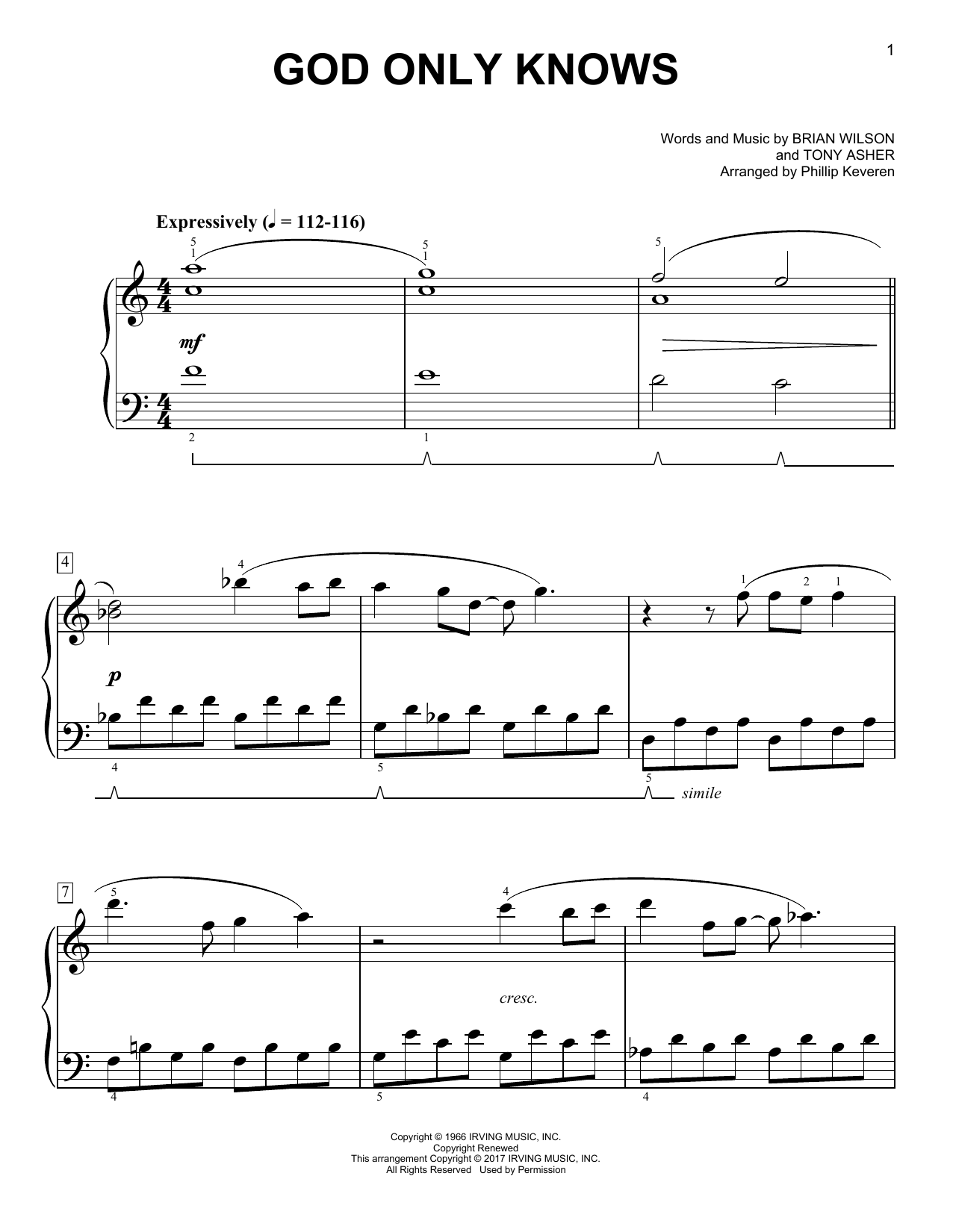Download Phillip Keveren God Only Knows Sheet Music and learn how to play Easy Piano PDF digital score in minutes
