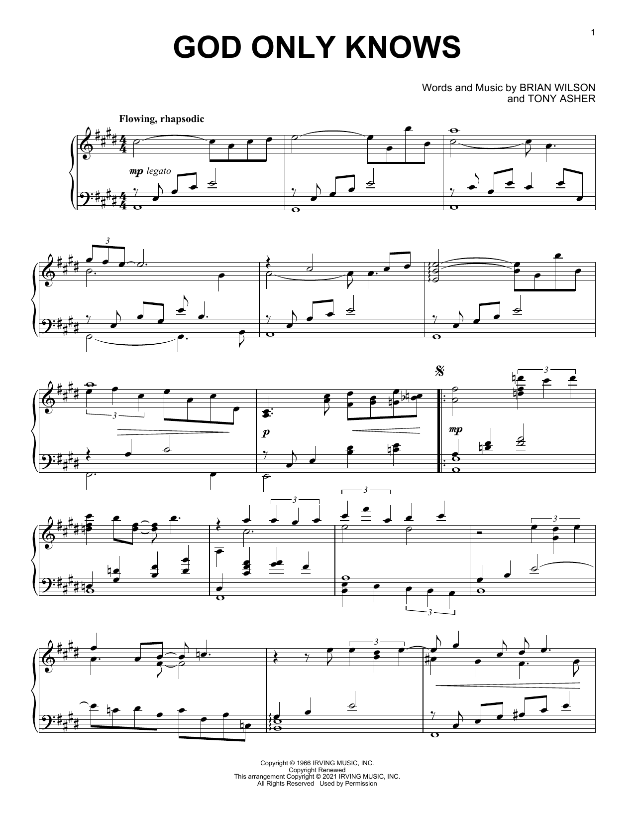 Download The Beach Boys God Only Knows [Classical version] Sheet Music and learn how to play Piano Solo PDF digital score in minutes