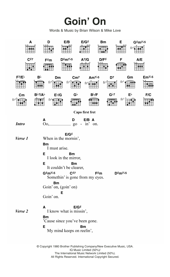 Download The Beach Boys Goin' On Sheet Music and learn how to play Lyrics & Chords PDF digital score in minutes