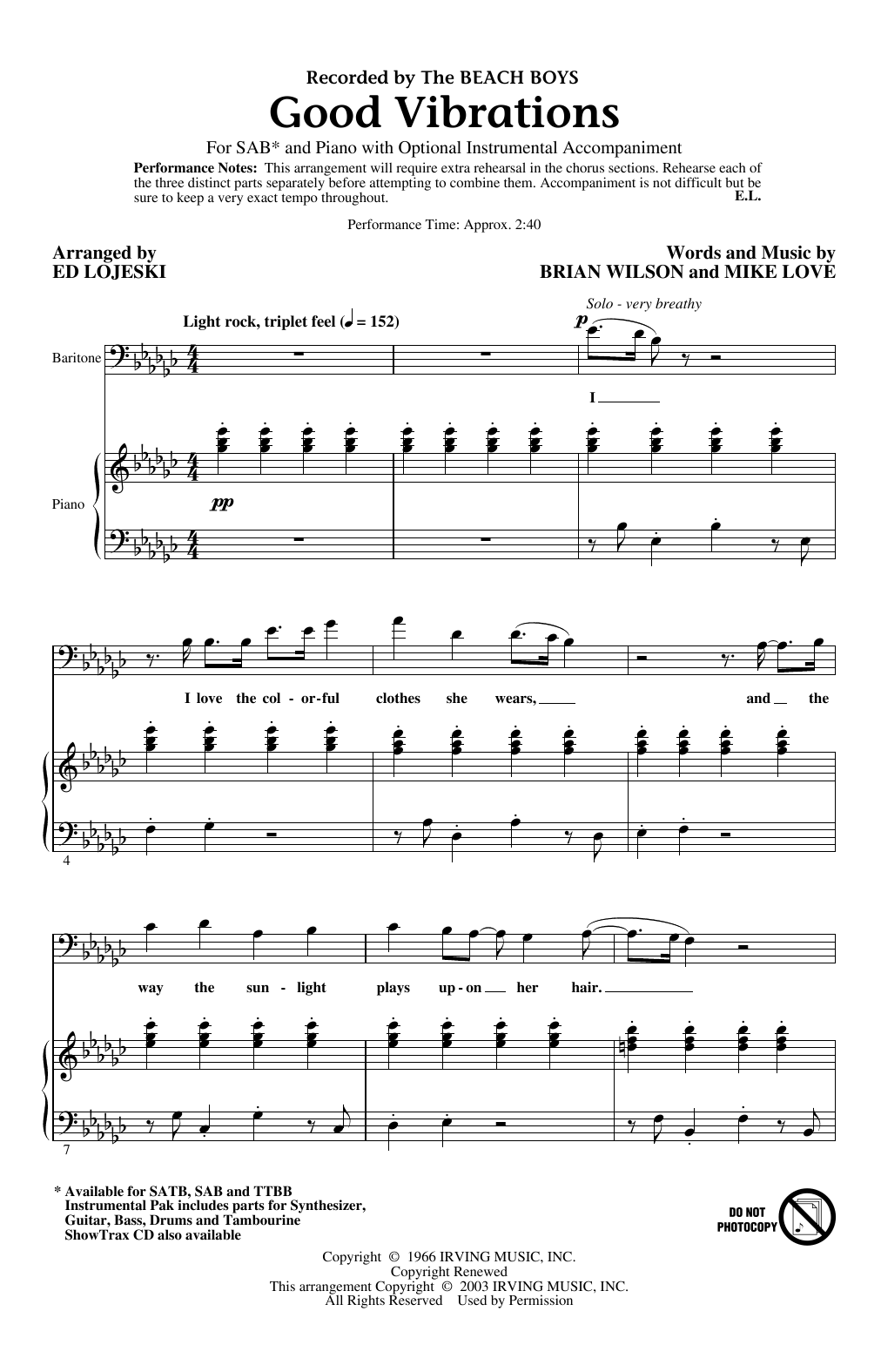 Download The Beach Boys Good Vibrations (arr. Ed Lojeski) Sheet Music and learn how to play SATB Choir PDF digital score in minutes