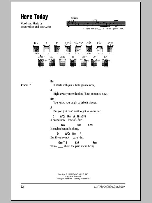 Download The Beach Boys Here Today Sheet Music and learn how to play Lyrics & Chords PDF digital score in minutes