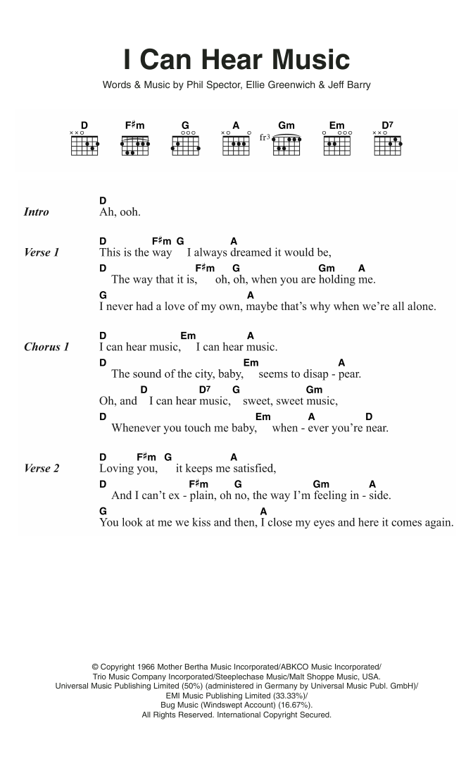 Download The Beach Boys I Can Hear Music Sheet Music and learn how to play Lyrics & Chords PDF digital score in minutes