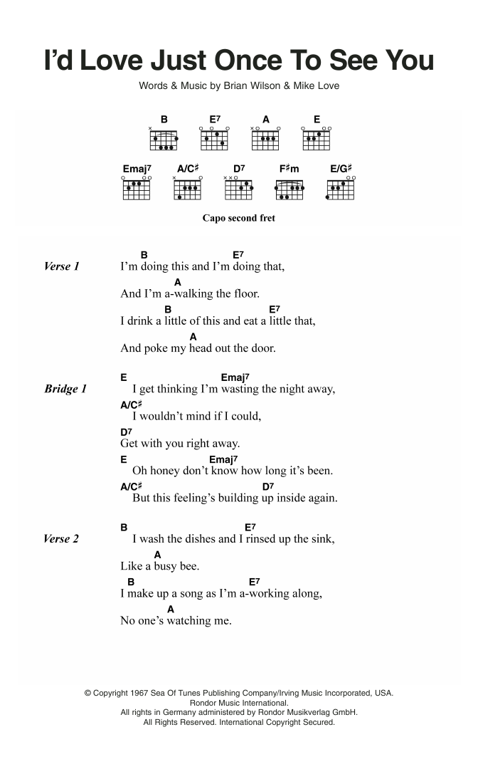 Download The Beach Boys I'd Love Just Once To See You Sheet Music and learn how to play Lyrics & Chords PDF digital score in minutes