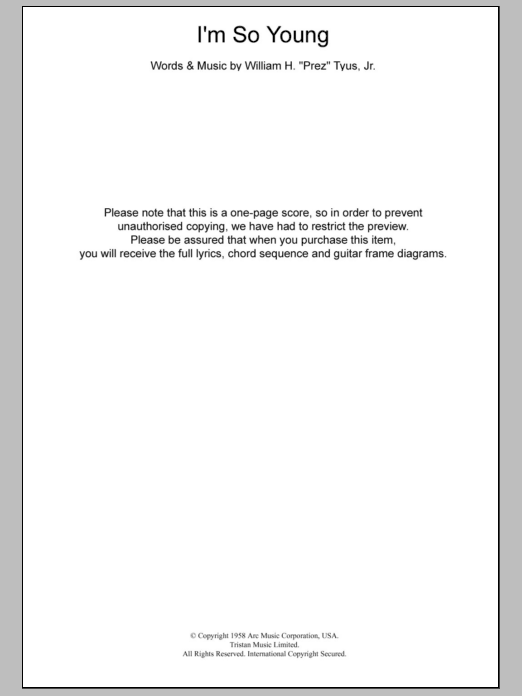 Download The Beach Boys I'm So Young Sheet Music and learn how to play Lyrics & Chords PDF digital score in minutes