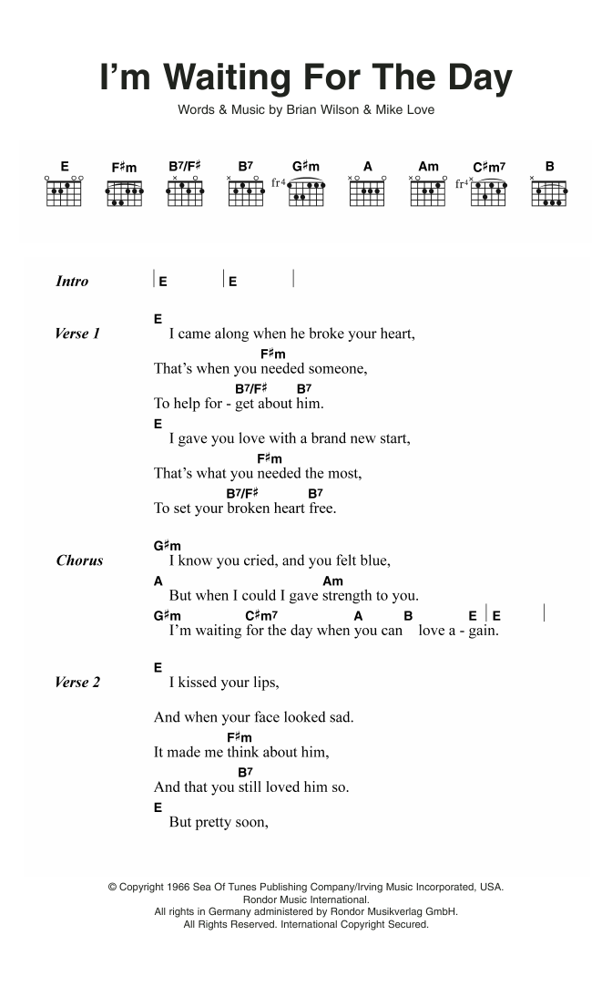 Download The Beach Boys I'm Waiting For The Day Sheet Music and learn how to play Lyrics & Chords PDF digital score in minutes