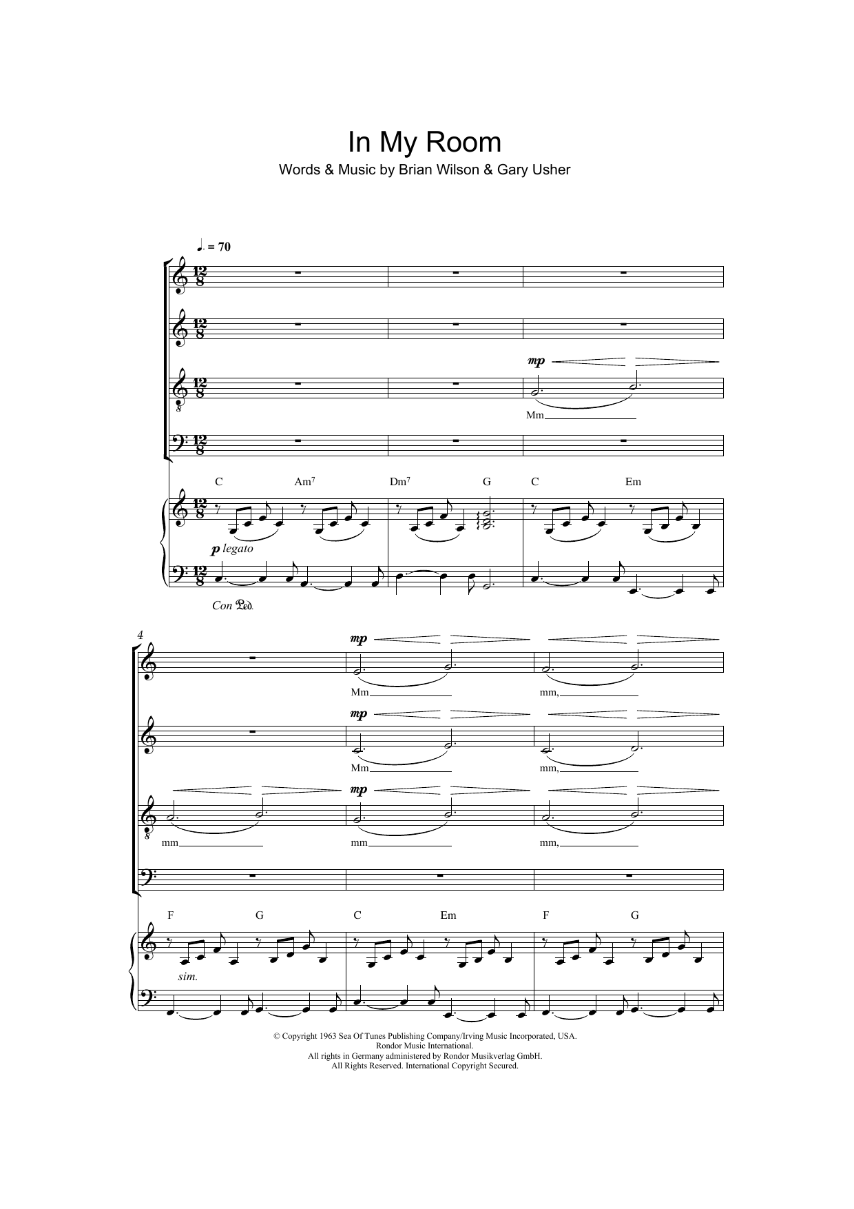Download The Beach Boys In My Room Sheet Music and learn how to play SATB PDF digital score in minutes