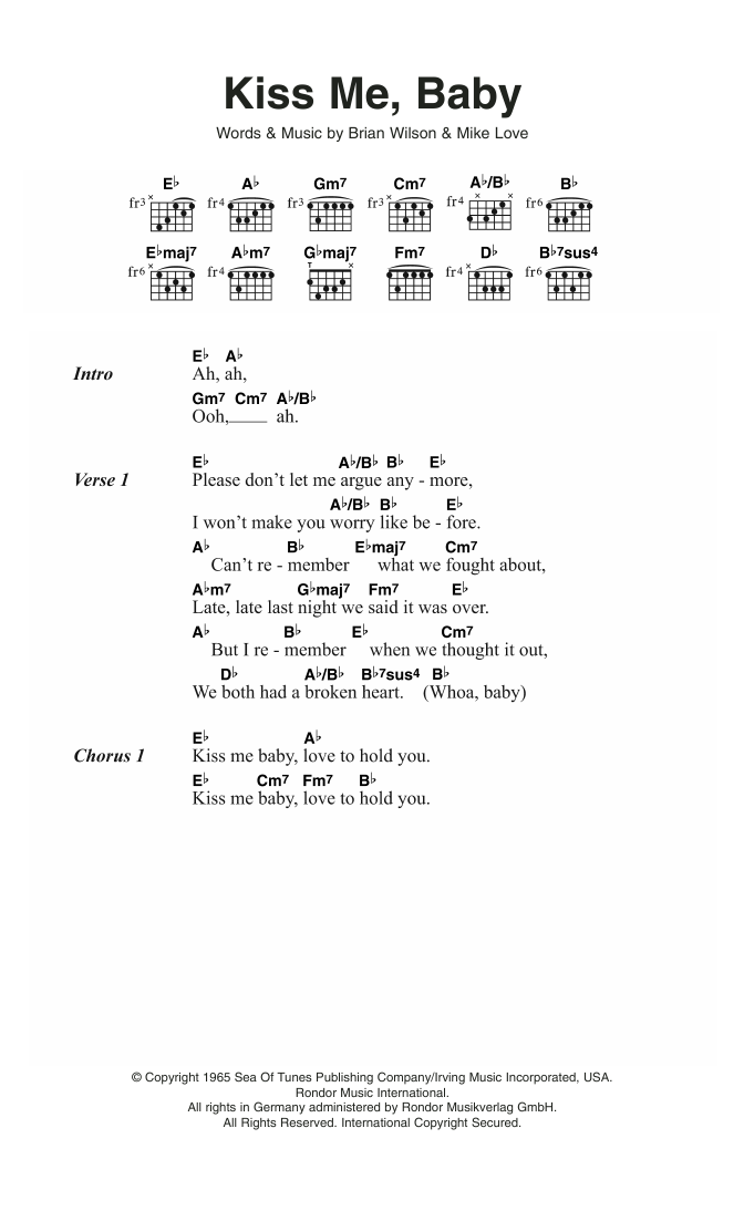 Download The Beach Boys Kiss Me, Baby Sheet Music and learn how to play Lyrics & Chords PDF digital score in minutes