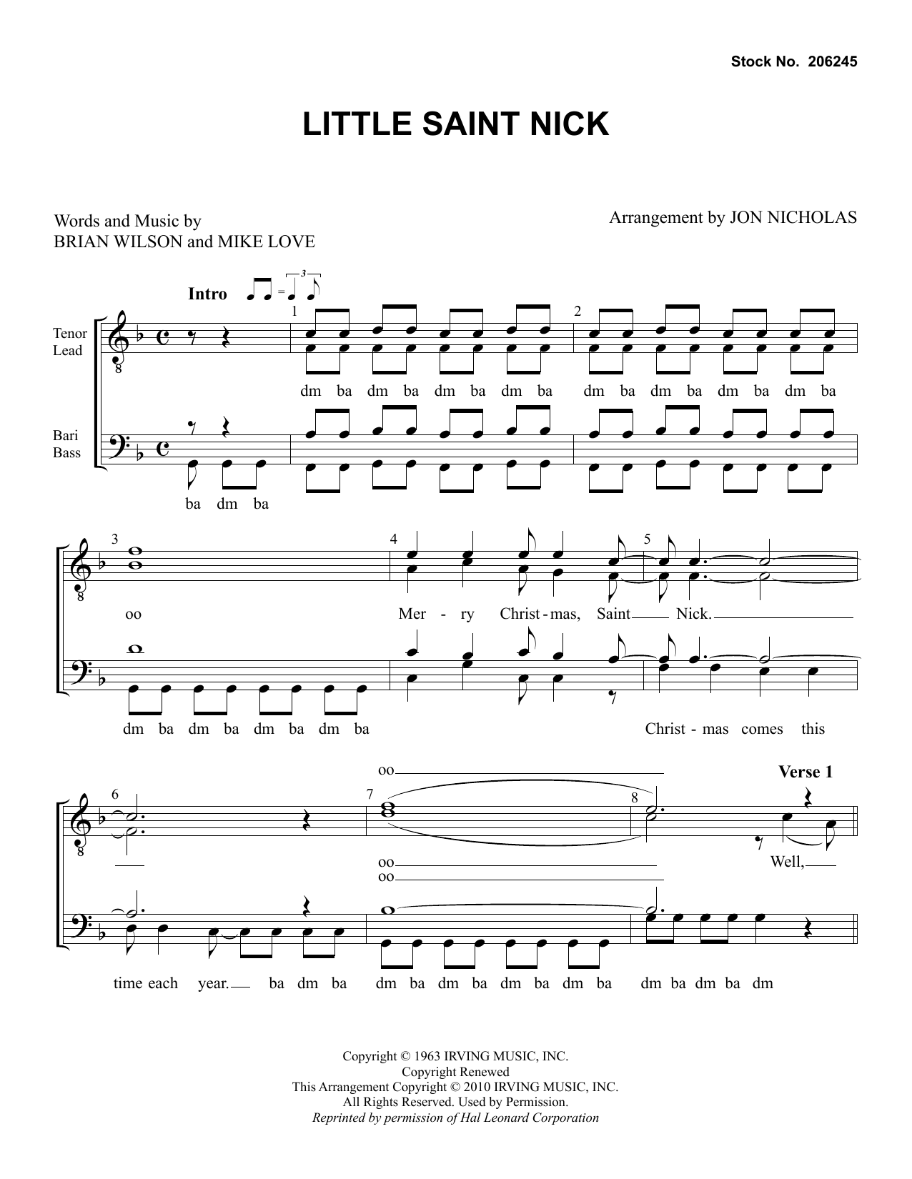 Download The Beach Boys Little Saint Nick (arr. Jon Nicholas) Sheet Music and learn how to play TTBB Choir PDF digital score in minutes