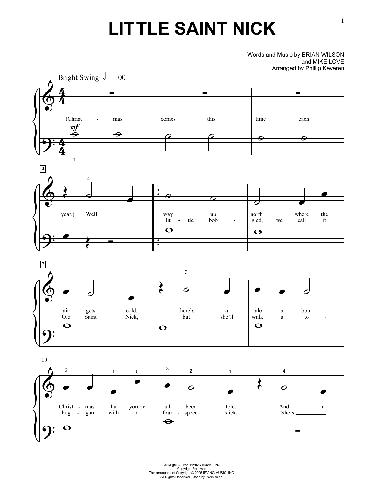 Download The Beach Boys Little Saint Nick Sheet Music and learn how to play Piano (Big Notes) PDF digital score in minutes
