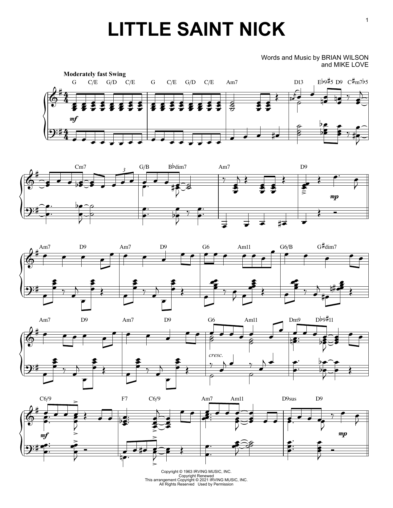 Download The Beach Boys Little Saint Nick [Jazz version] (arr. Brent Edstrom) Sheet Music and learn how to play Piano Solo PDF digital score in minutes