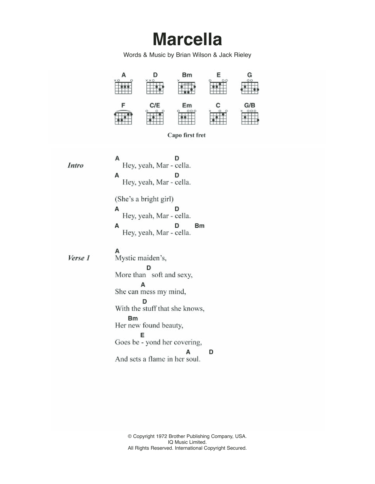 Download The Beach Boys Marcella Sheet Music and learn how to play Lyrics & Chords PDF digital score in minutes