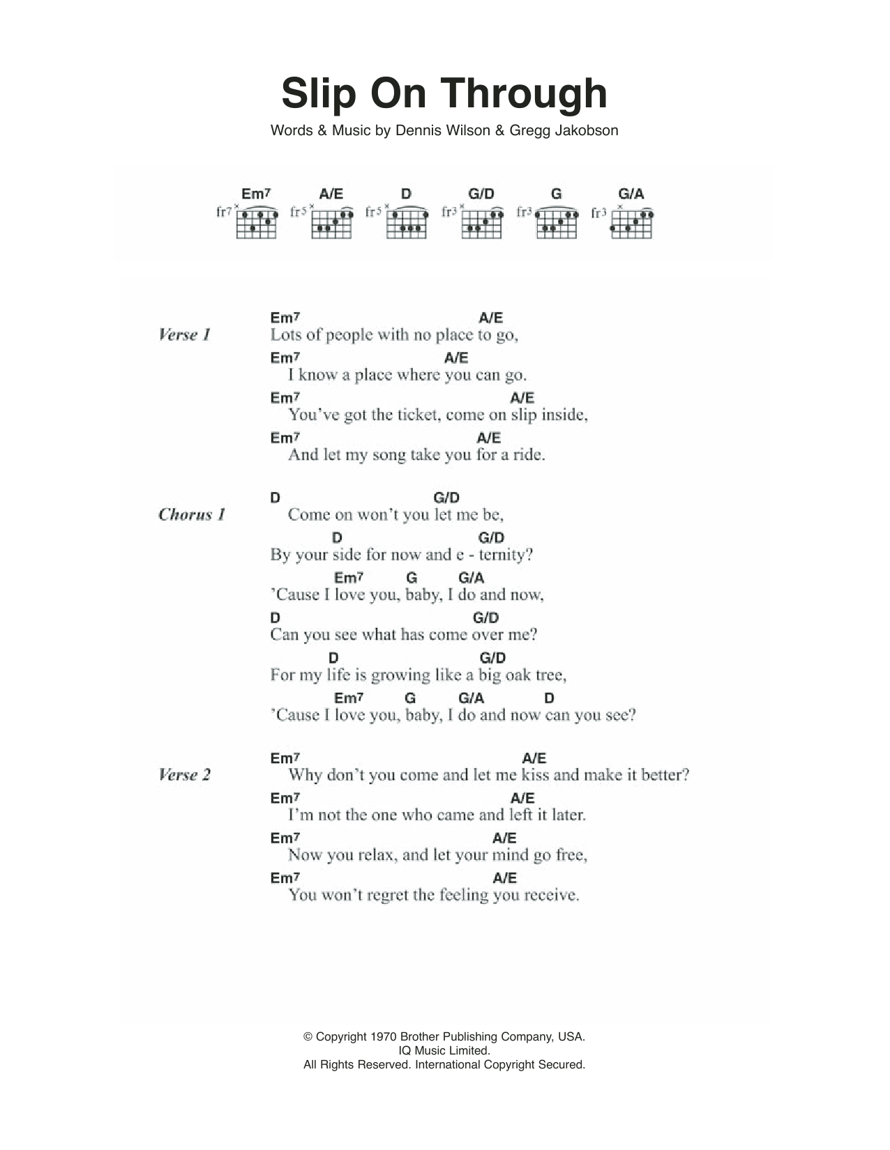Download The Beach Boys Slip On Through Sheet Music and learn how to play Lyrics & Chords PDF digital score in minutes