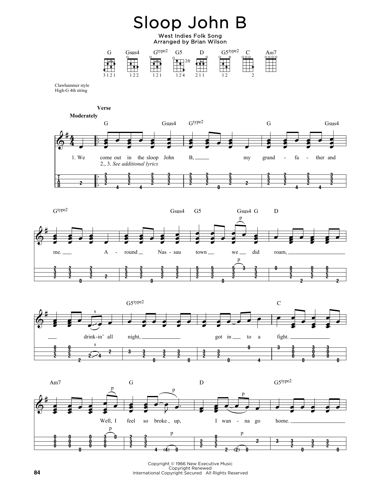 Download The Beach Boys Sloop John B (arr. Jim Schustedt) Sheet Music and learn how to play Ukulele PDF digital score in minutes