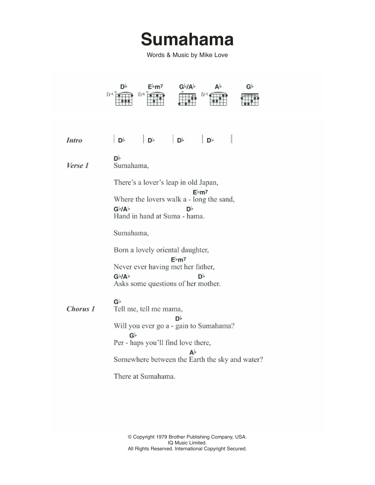 Download The Beach Boys Sumahama Sheet Music and learn how to play Lyrics & Chords PDF digital score in minutes