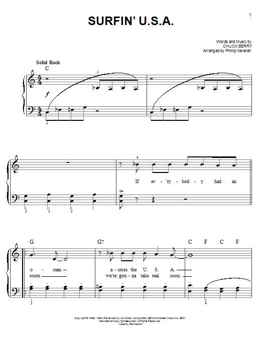 Download The Beach Boys Surfin' U.S.A. Sheet Music and learn how to play Easy Piano PDF digital score in minutes