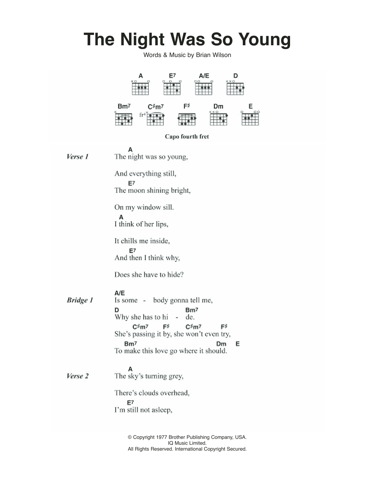 Download The Beach Boys The Night Was So Young Sheet Music and learn how to play Lyrics & Chords PDF digital score in minutes