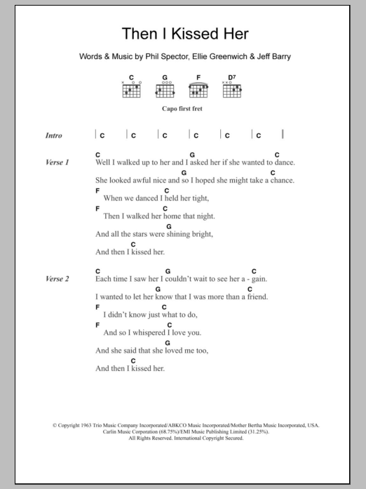 Download The Beach Boys Then I Kissed Her Sheet Music and learn how to play Lyrics & Chords PDF digital score in minutes