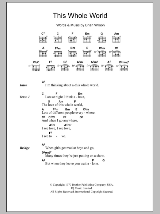 Download The Beach Boys This Whole World Sheet Music and learn how to play Lyrics & Chords PDF digital score in minutes