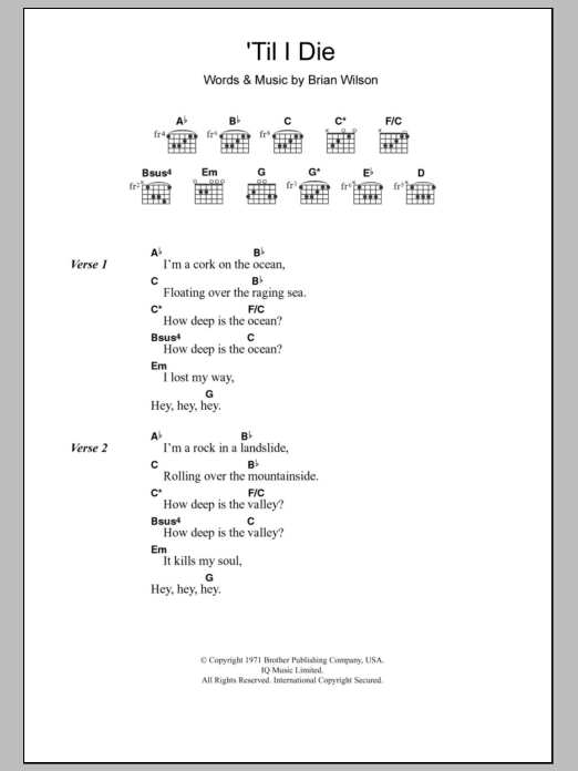 Download The Beach Boys 'Til I Die Sheet Music and learn how to play Lyrics & Chords PDF digital score in minutes