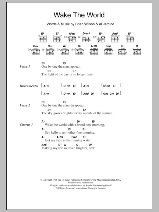 Download The Beach Boys Wake The World Sheet Music and learn how to play Lyrics & Chords PDF digital score in minutes