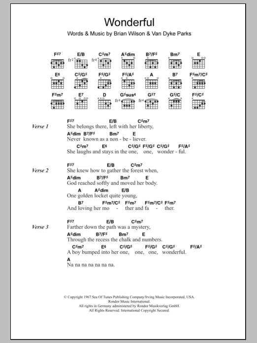 Download The Beach Boys Wonderful Sheet Music and learn how to play Lyrics & Chords PDF digital score in minutes