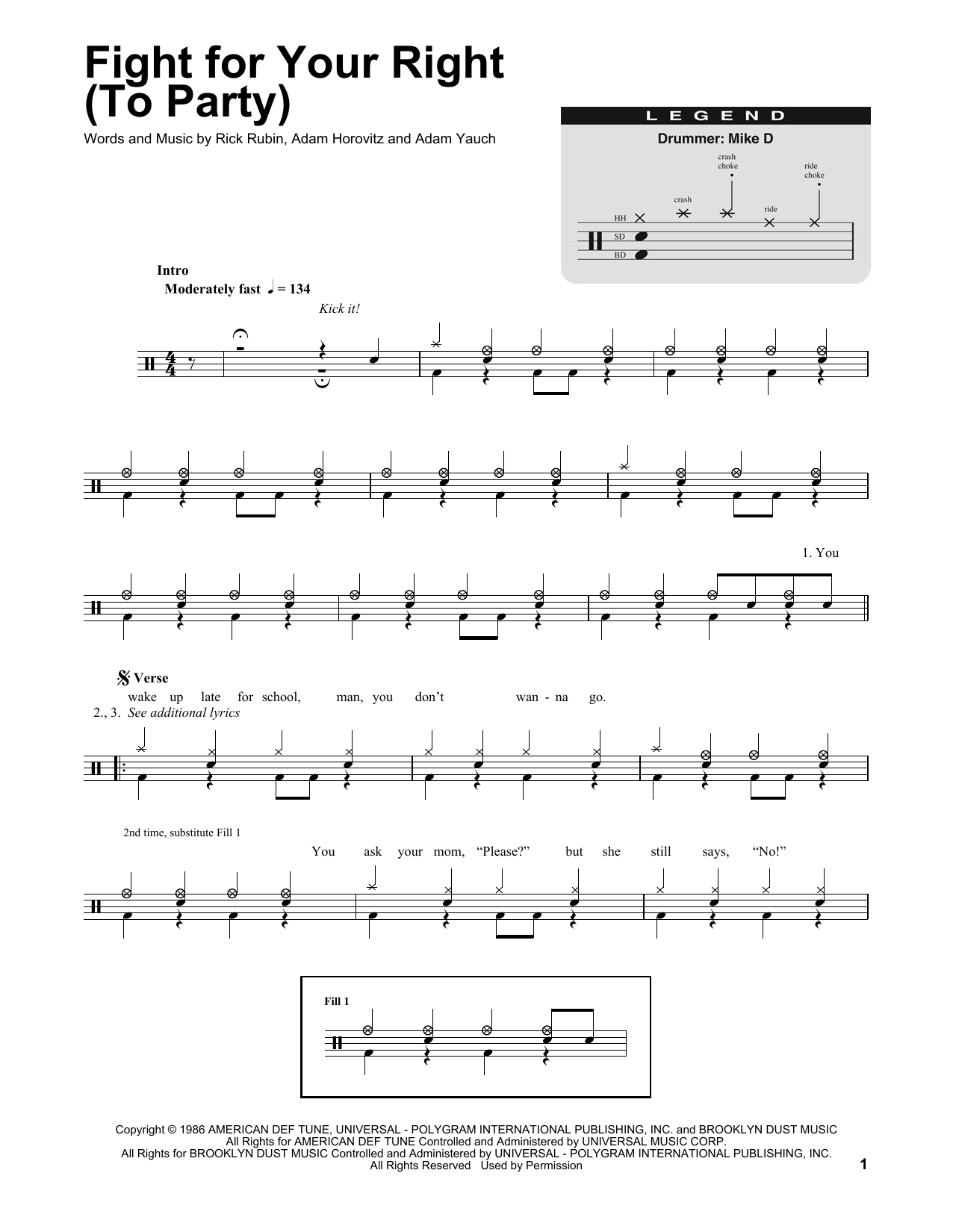 Download Beastie Boys Fight For Your Right (To Party) Sheet Music and learn how to play DRMTRN PDF digital score in minutes