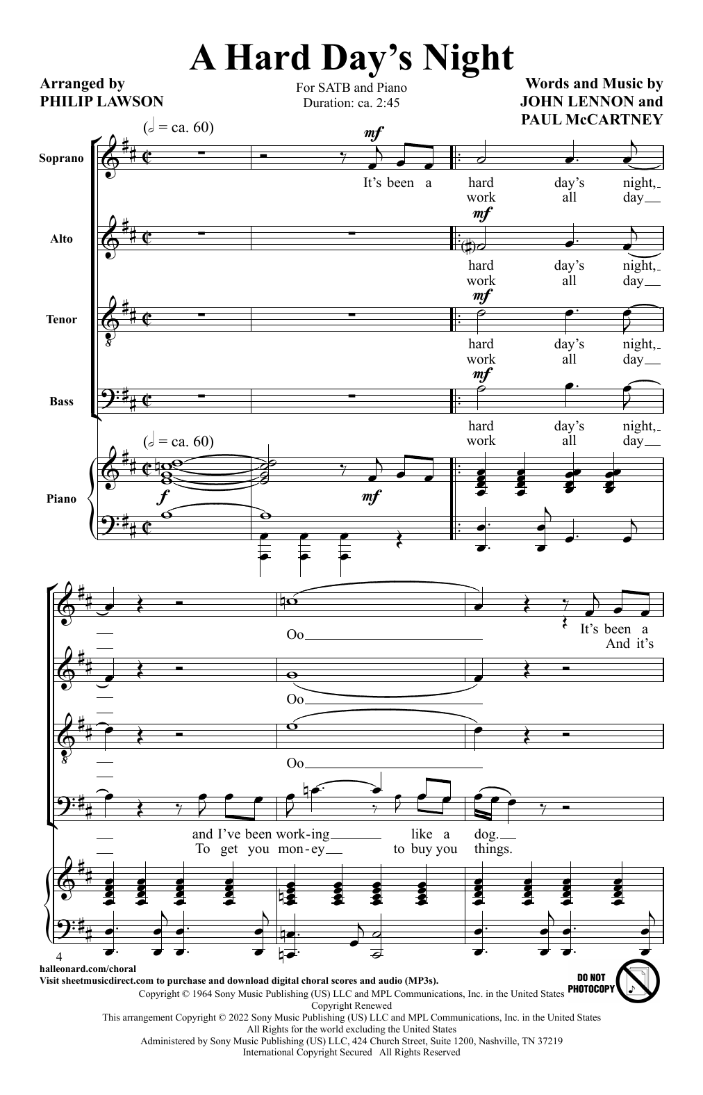 Download The Beatles A Hard Day's Night (5 Beatles Songs) (arr. Philip Lawson) Sheet Music and learn how to play SATB Choir PDF digital score in minutes