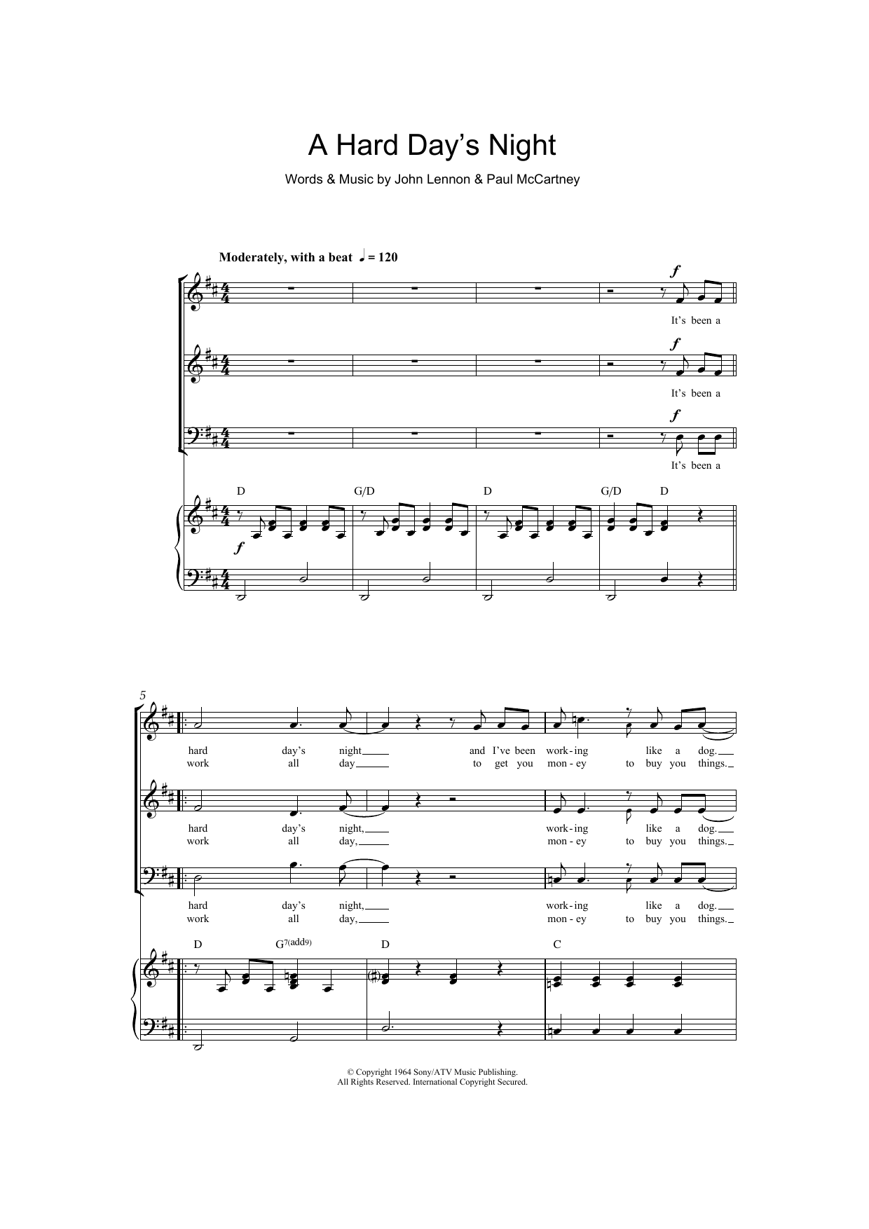 Download The Beatles A Hard Day's Night Sheet Music and learn how to play SAB PDF digital score in minutes