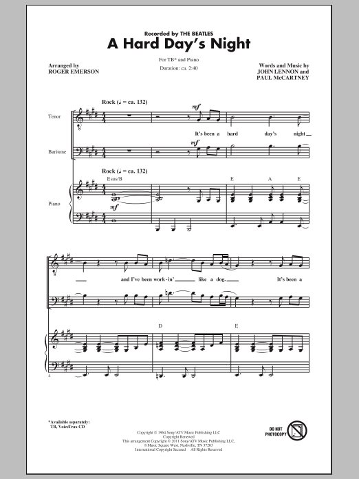 Download Roger Emerson A Hard Day's Night Sheet Music and learn how to play TB PDF digital score in minutes