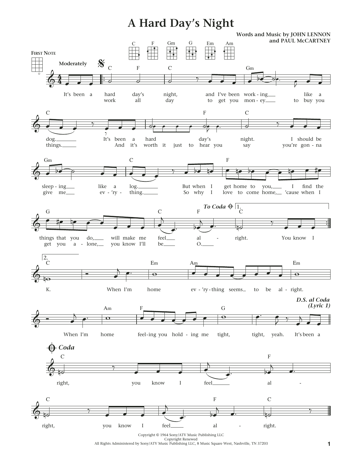 Download The Beatles A Hard Day's Night Sheet Music and learn how to play Ukulele PDF digital score in minutes