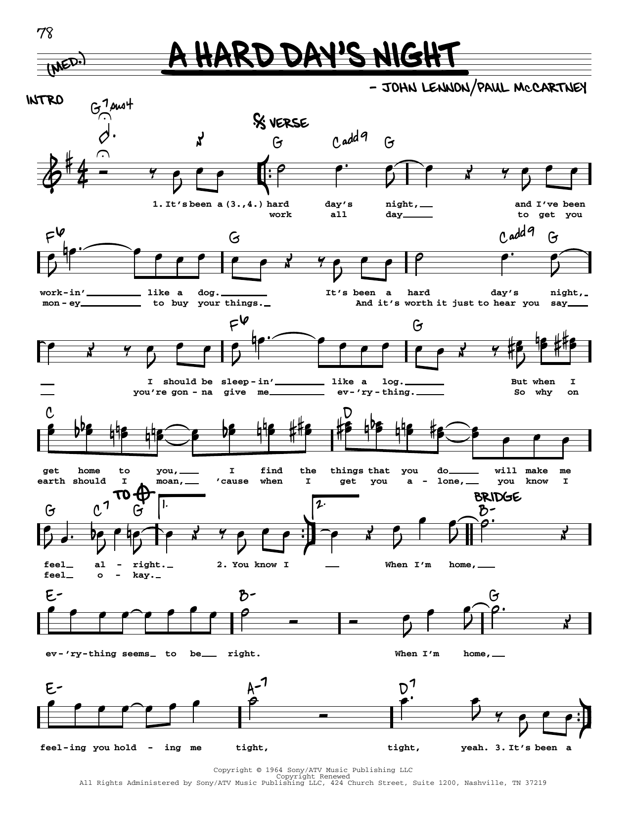 Download The Beatles A Hard Day's Night [Jazz version] Sheet Music and learn how to play Real Book – Melody, Lyrics & Chords PDF digital score in minutes