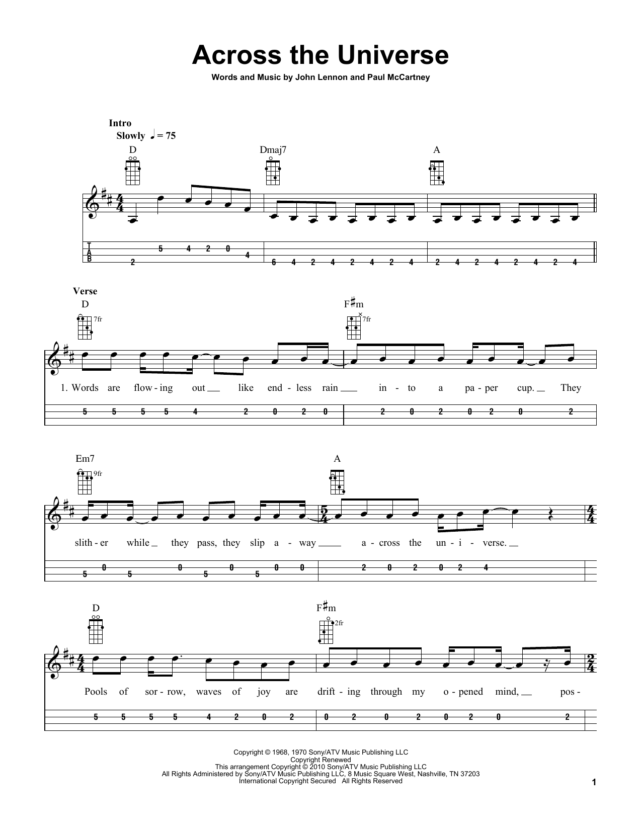 Download The Beatles Across The Universe (arr. Bobby Westfall) Sheet Music and learn how to play Mandolin PDF digital score in minutes