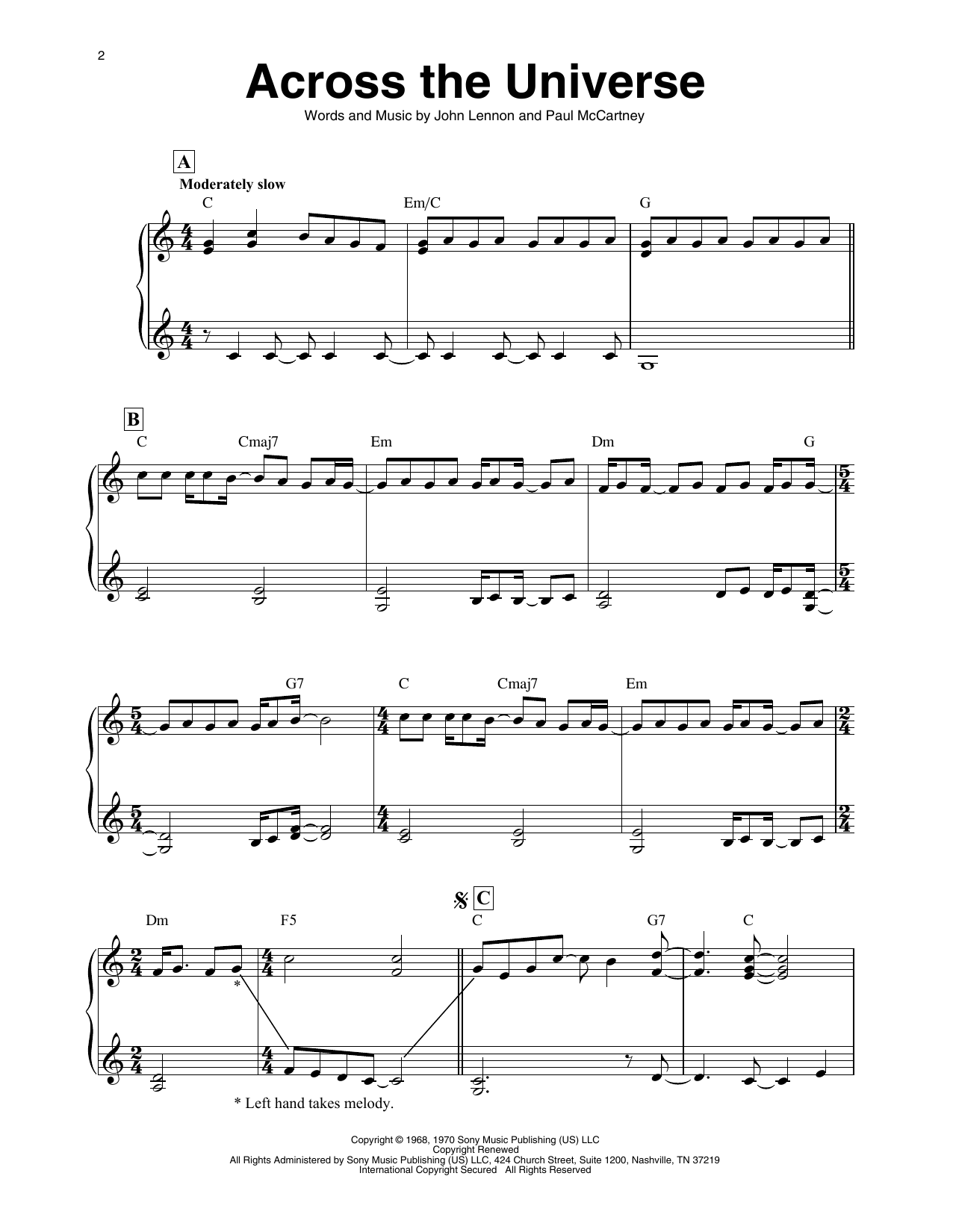 Download The Beatles Across The Universe (arr. Maeve Gilchrist) Sheet Music and learn how to play Harp PDF digital score in minutes