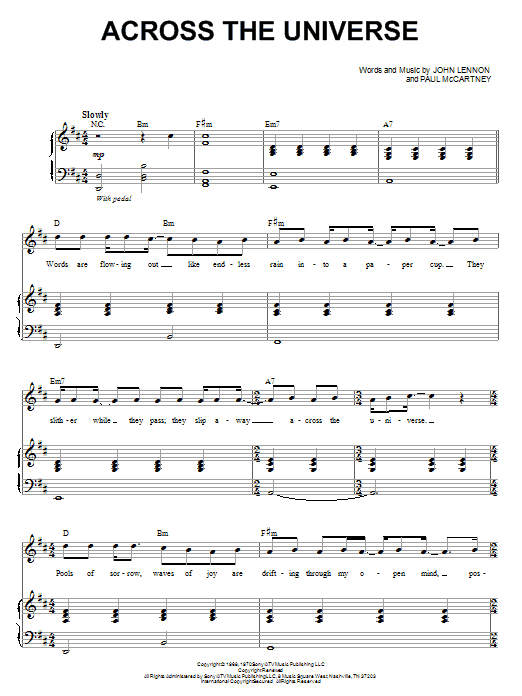 Download The Beatles Across The Universe Sheet Music and learn how to play Piano, Vocal & Guitar (Right-Hand Melody) PDF digital score in minutes