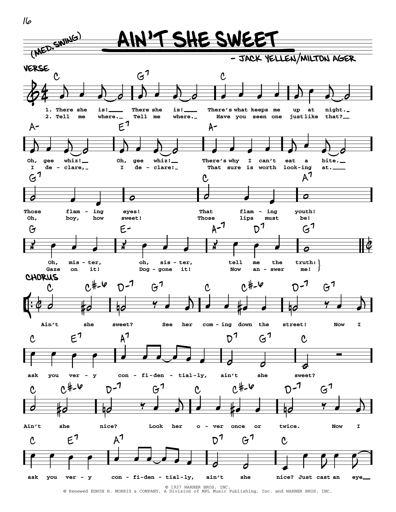 Download The Beatles Ain't She Sweet (arr. Robert Rawlins) Sheet Music and learn how to play Real Book – Melody, Lyrics & Chords PDF digital score in minutes