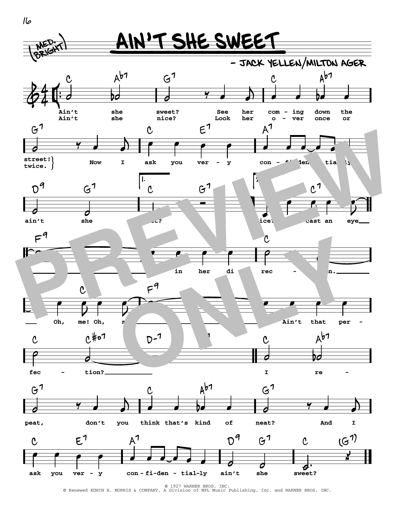 Download The Beatles Ain't She Sweet (High Voice) Sheet Music and learn how to play Real Book – Melody, Lyrics & Chords PDF digital score in minutes