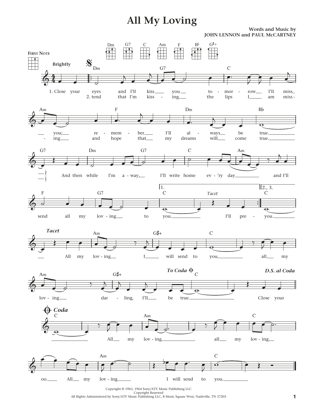 Download The Beatles All My Loving Sheet Music and learn how to play Ukulele PDF digital score in minutes