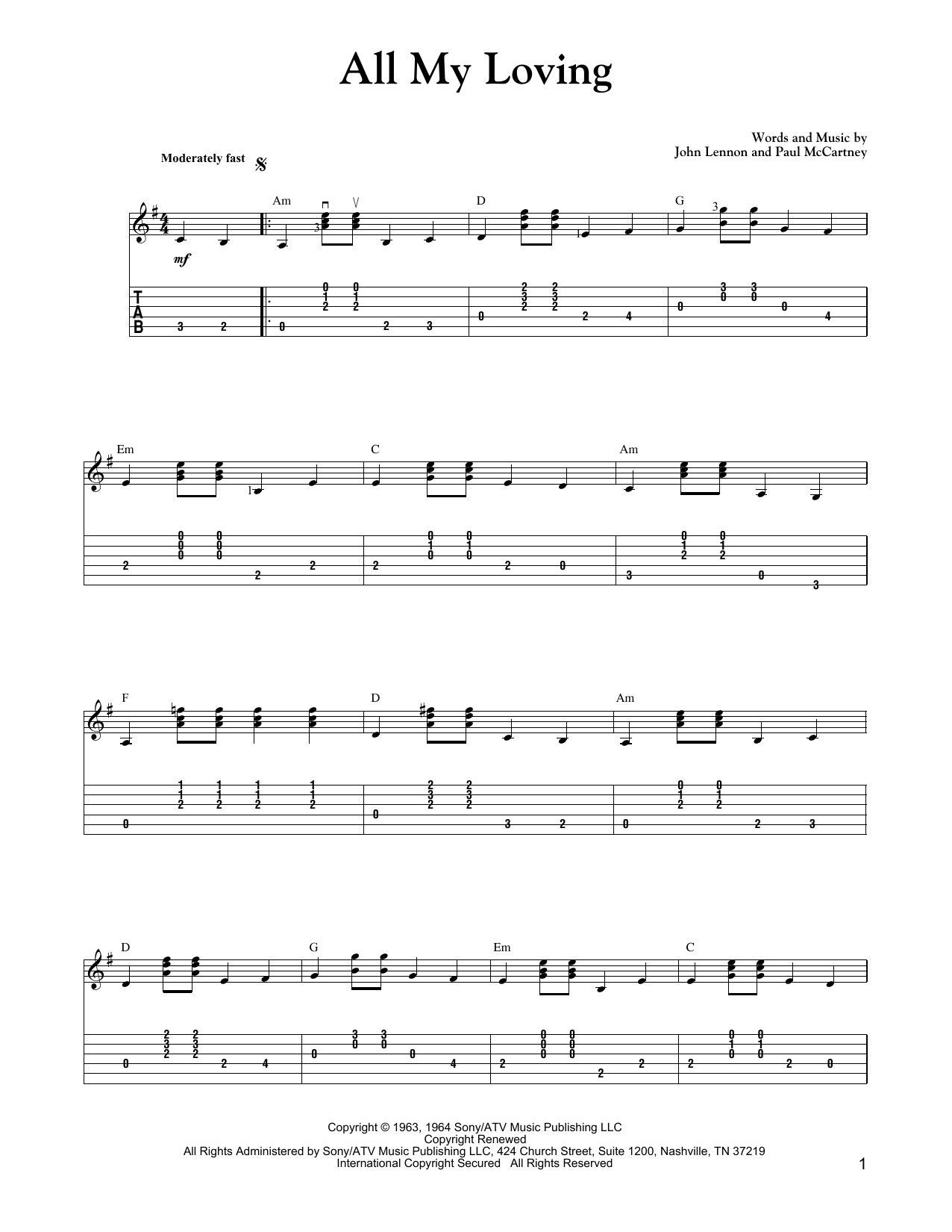 Download The Beatles All My Loving (Carter Style Guitar) Sheet Music and learn how to play Guitar Tab PDF digital score in minutes